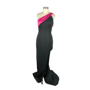 MAC DUGGAL Long Black Pink Bow Maxi Gown Dress Size 6 Statement Bow Formal